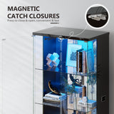 Lvifur 71” Glass Display Cabinet with Lights, Modern Curio Cabinet Display Cases for Collectibles, Locking Cabinet with Shelves & Drawers, Tall Bookcase with Human Body Sensor for Living Room (Black) Lvifur