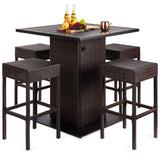 Best Choice Products 5-Piece Outdoor Wicker Bar Table Set for Patio, Poolside, Backyard w/Built-in Bottle Opener, Hidden Storage Shelf, Metal Tabletop, 4 Stools - Brown Best Choice Products