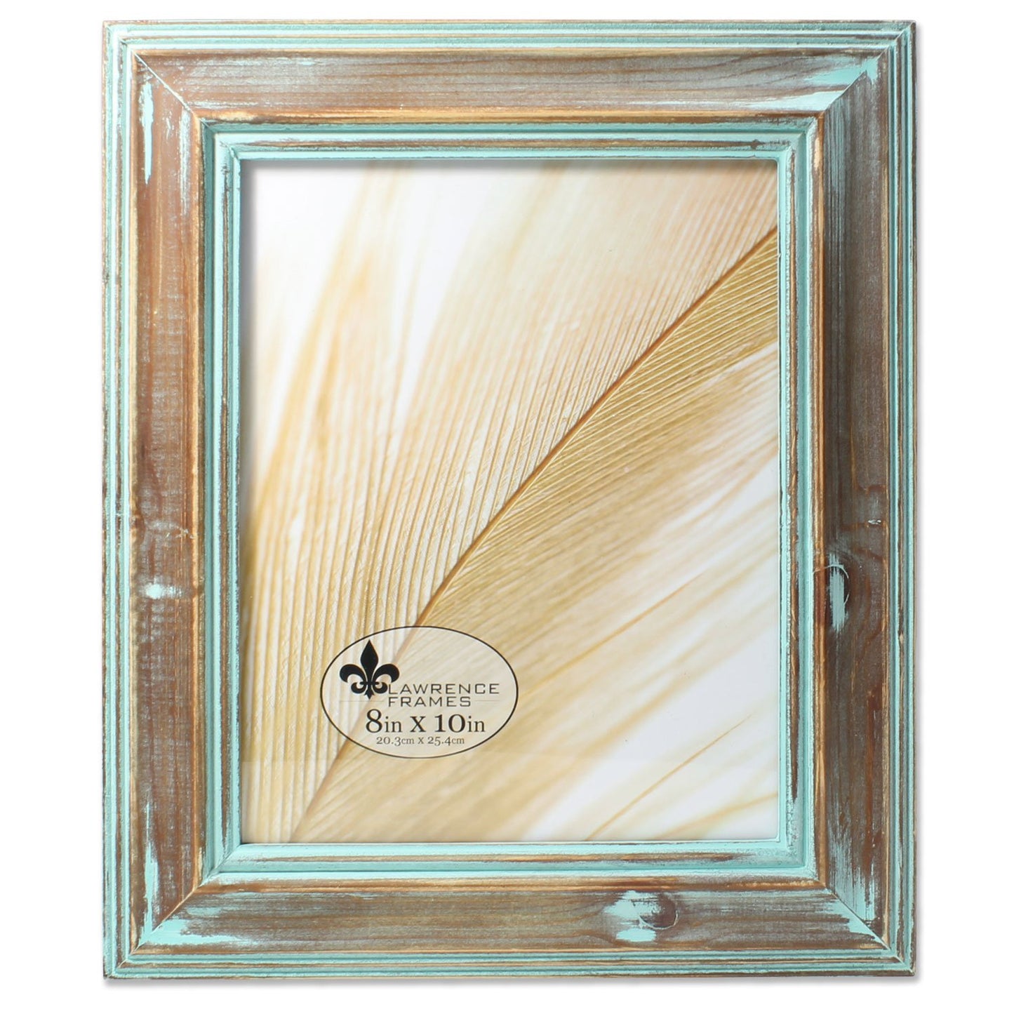 Lawrence Frames 8x10 Weathered Wood with Verdigris Wash Picture Frame, Brown