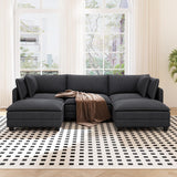 Vesgantti 109" U Shaped Cloud Sectional Sofa, Comfy Corduroy Upholstered Sectional Modular Sofas for Living Room, Modern Modular Couch with 2 Ottoman Deep Seat, Dark Grey Vesgantti