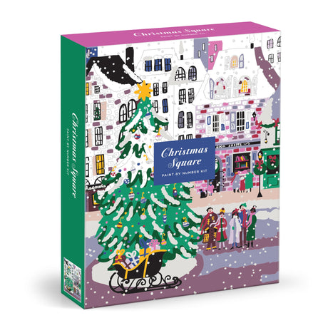 Galison Joy Laforme Christmas Square – DIY 9 x 12 Paint by Number Kit with Stunning Christmas Art for Beginners and Experts Includes Paint and Brushes Galison