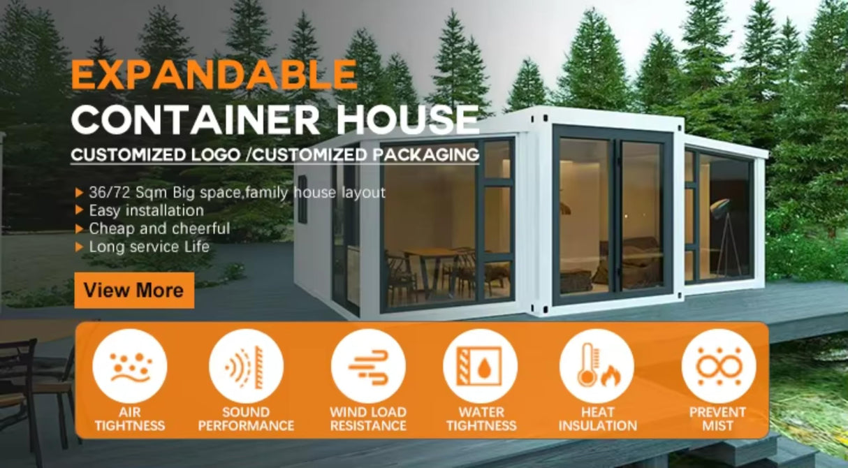 Expandable Container House to Live in for Adults, Mobile Homes 20ft Tiny Prefab Homes Movable Foldable Steel Frame Villa with Full Kitchen & Bathroom Generic