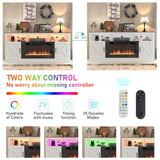 jiteentarou Farmhouse Fireplace TV Stand for 70/75/80 Inch TV, 32”Tall Entertainment Center w/ 36”Electric Fireplace & LED Light, 70”Media Console w/Barn Door Cabinet for Living Room, White jiteentarou