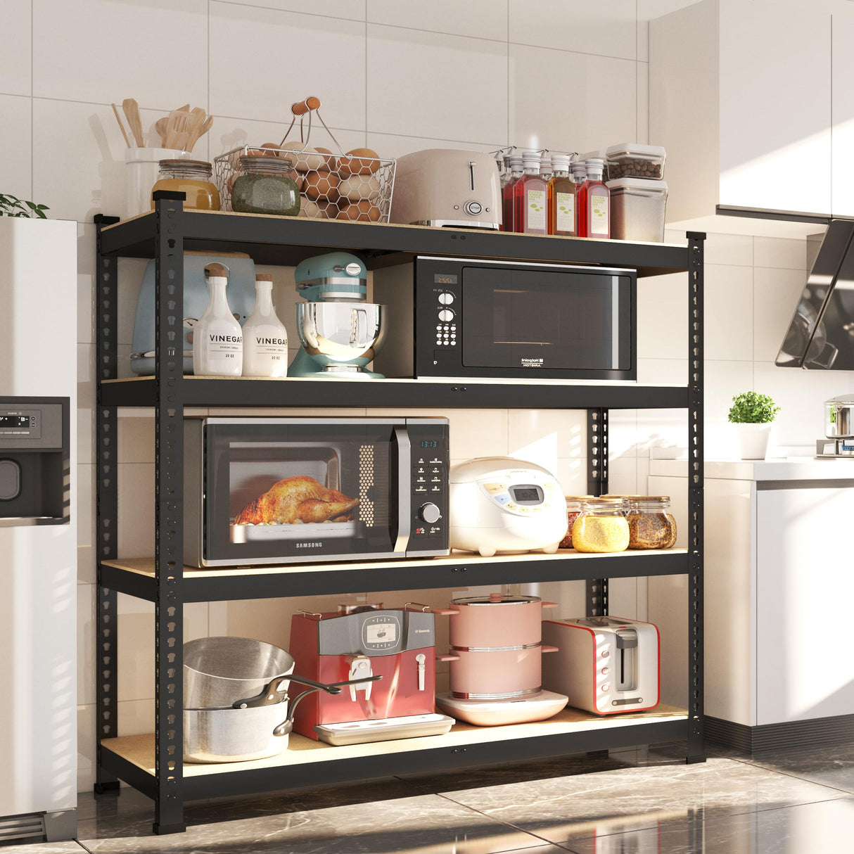 Prilinex Heavy Duty Storage Shelves 40" W x 20" D x 60" H - 4-Tier Adjustable Metal Garage Shelving Unit, Standing Utility Shelf Racks for Pantry Warehouse Kitchen, Black Prilinex