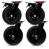 Iron Forge Tools 8 Inch Heavy Duty Swivel Knobby Casters Set of 4, 7-7/8" Diameter, Solid PU Knobby Tread Heavy Duty Caster Wheels, Swiveling Bases, Two Casters with Brakes, Two Without, Black & Red Iron Forge Tools