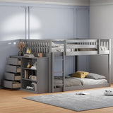 Harper & Bright Designs Full Over Full Low Bunk Bed with Storage, Solid Wood Floor Bunk Beds Frame with 4 Drawers and 3 Shelves, Full Loft Bed for Kids, Teens, Adults - Gray Harper & Bright Designs