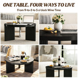Luoxiao Black Round Coffee Table 27.5" Center Table for Living Room, Mid Century Modern Fluted Circle Table for Apartments, Small Homes, Wooden Coffee Tables with Quilted Footpads, Easy Assembly Luoxiao