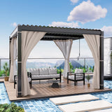 Amopatio 10' X 10' Louvered Pergola, Aluminum Outdoor Pergola with Adjustable Rainproof Roof, Metal Patio Hardtop Gazebo for Backyard, Deck, Garden (Khaki Curtain) Amopatio