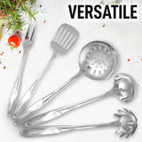 Zulay Kitchen Stainless Steel Cooking Utensil - Stainless Steel Kitchen Utensil - Durable Kitchen Gadgets - Metal Kitchen Accessories - Easy to Clean Kitchen Tools - 5 Piece Set Zulay Kitchen