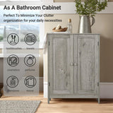 Iwell Storage Cabinet, Floor Storage Cabinet with 2 Adjustable Shelves & 2 Doors, Wooden Shoe Cabinet for Entryway, Office, Living Room, Gray Iwell