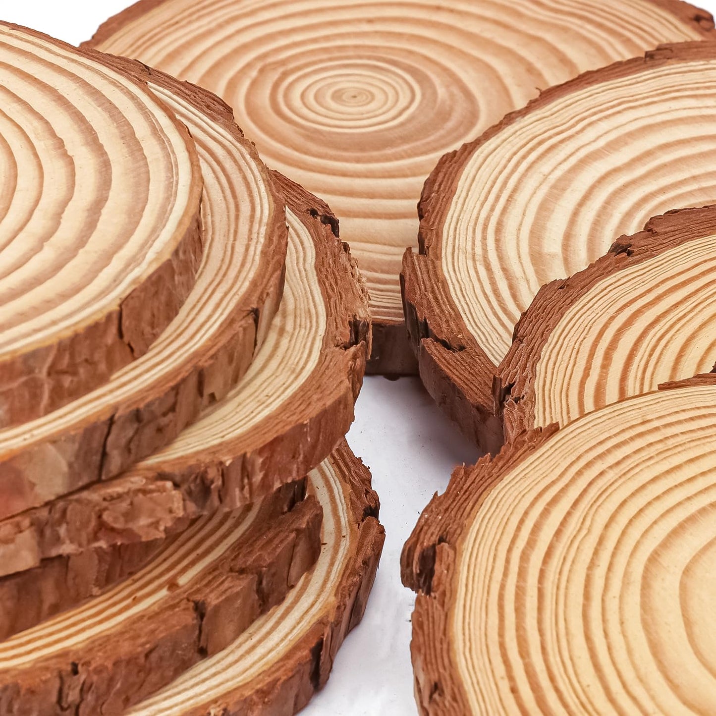 kukmakri 26 PCS Unfinished Wood Slices for Centerpieces, 5.5-6.3 Inch Natural Wood Slices with Tree Bark Pine and Wood Rounds Discs for DIY Crafts, Centerpieces, Art & Decor