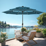 PHI VILLA 10ft Patio Umbrella with Solar Lights, Outdoor 3 Tier Vented Large Market Table Umbrella with 8 Sturdy Ribs and 1.5" Umbrellla Pole for Lawn Poolside Garden Terrace, Peacock Blue & Cerulean PHI VILLA