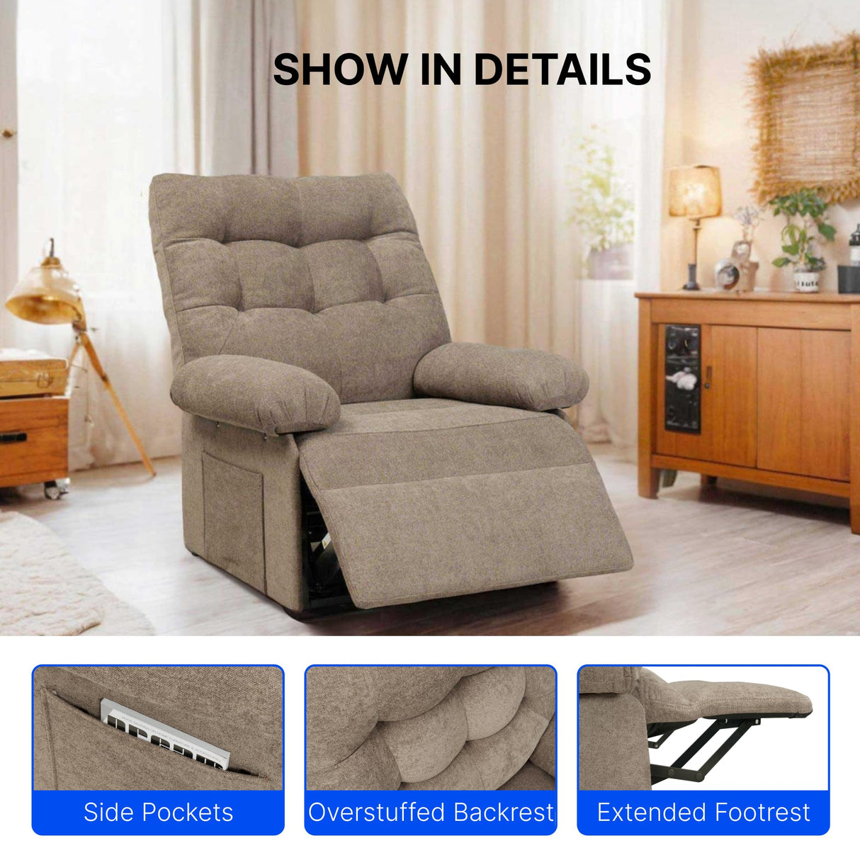 FLEXISPOT XL1 Power Lift Recliner Chair for Elderly, Triple Motor Electric Lift Chair with Infinite Position, Side Pockets, Stand Assist for Seniors, Single Sofa for Living Room Bedroom (Brown) FLEXISPOT