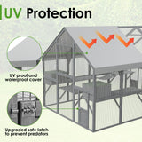 Lovinouse Extra Large Wooden Outdoor Cat House 57.2ft², Cat Run Enclosure Walk in Cat Catio Kitten Condo with Enter Door, 2 Cat Doors, 2 Playpen & Hiding Houses, Bridges, Walks, Roof Cover，Grey Lovinouse