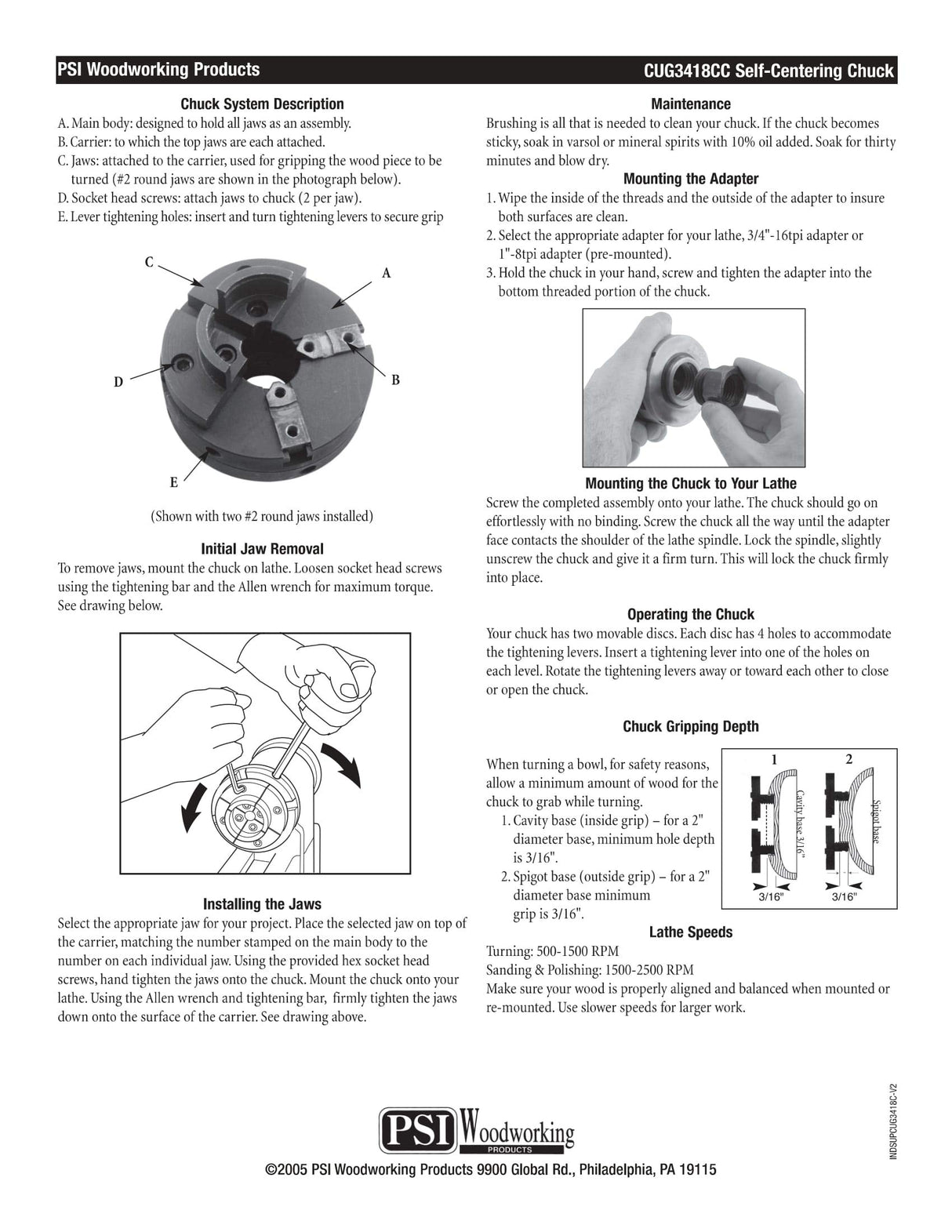 PSI Woodworking CUG3418CC Utility Grip 4-Jaw Lathe Chuck System PSI Woodworking