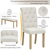 Merax 6 Pieces Wood Dining Table Set with Bench, Retro Rectangular Table with Unique Legs and 4 Upholstered Chairs & 1 Bench for Dining Room and Kitchen (Natural Wood Wash+Beige) Merax