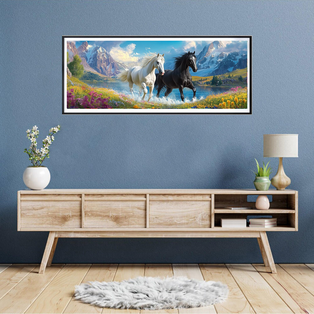 Reofrey Large Diamond Art Kits for Adults Horses, 30x80cm/12x31.5inch Full Drill Round Rhinestone Big Diamond Painting Kit Animals, DIY Cross Stitch Embroidery Canvas for Crafts Home Wall Decor Reofrey
