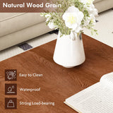 Fluted Square Coffee Table with Storage Large Wood Center Table with Solid Wood Veneer Top Mid Century Modern Low Coffee Table for Living Room, Rustic Brown HOKYHOKY