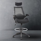 BOLISS Drafting Chair Tall Office Chair with Flip-up Armrests Executive Ergonomic Computer Standing Desk Chair with Lumbar Support and Adjustable Big Footrest Ring (Black) BOLISS