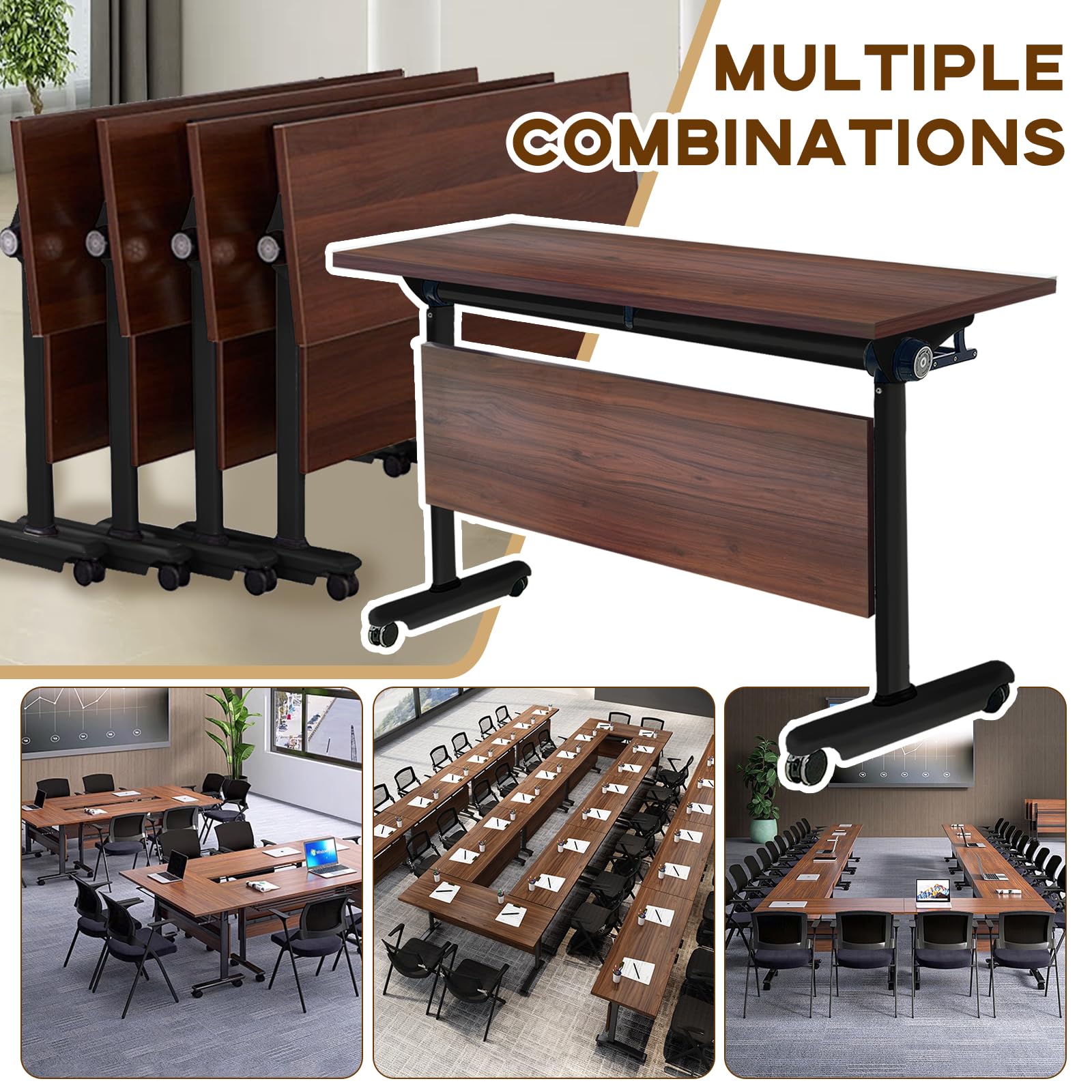 Conference Table, Folding Conference Room Tables With Flip-Top Design, With Caster Rectangular Modular Conference Room Table, for Office Conference Room Training Room 63x24x30in( WxDxH) 6PCS- - WoodArtSupply