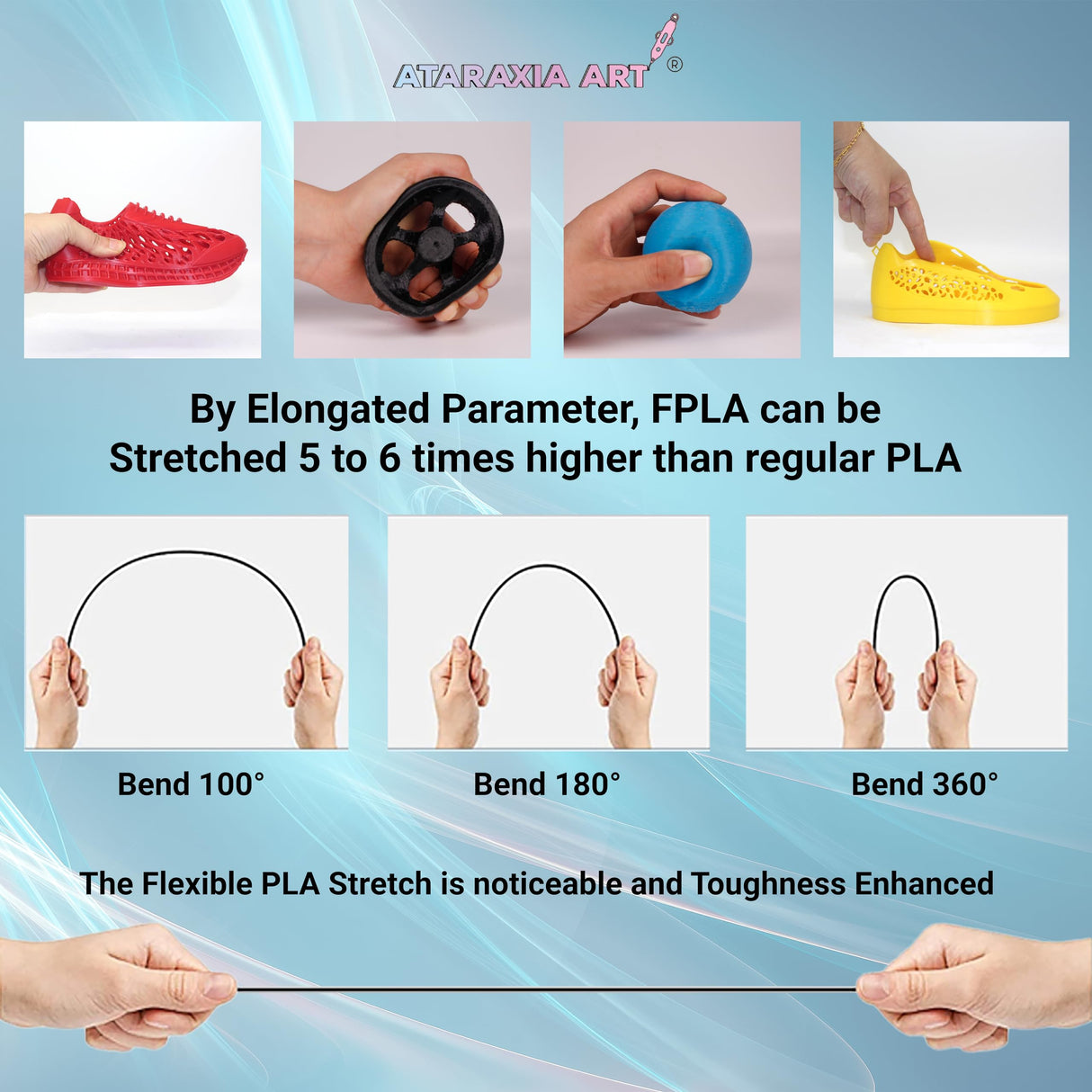 ATARAXIA ART Flexible PLA Filament 1.75mm, 3D Printer Premium 1Kg/2.2lb Winded Spool 5X Longer Stretch,Easy Than TPU Extruder,89A Shore Hardness,Patent Formula, with Filament Storage Bags, FPLA Brown ATARAXIA ART