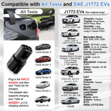 SubSun Universal Portable Level 2 EV Charger 50Amp 240V Electric Car Charger for All North American EVs Includes J1772 and Tesla, 33FT EV Charging Cable with NEMA 14-50 Plug (with Tesla Adapter) SubSun