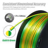 COLORFUL Silk PLA Filament 1.75mm 3D Printer Filament, Dual Color Filament, Shiny Filament 1kg Spool(2.2lbs), Silk 3D Printing Filament, Gold Green colorful