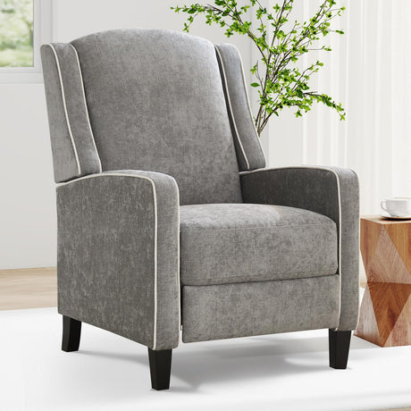 ANJ Push Back Recliner Chair, Soft Fabric Lounge Armchair,Wingback Recliner Single Sofa Chair with Steel-Reinforced Frame，Adjustable Pushback Chair for Living Room, Grey ANJ