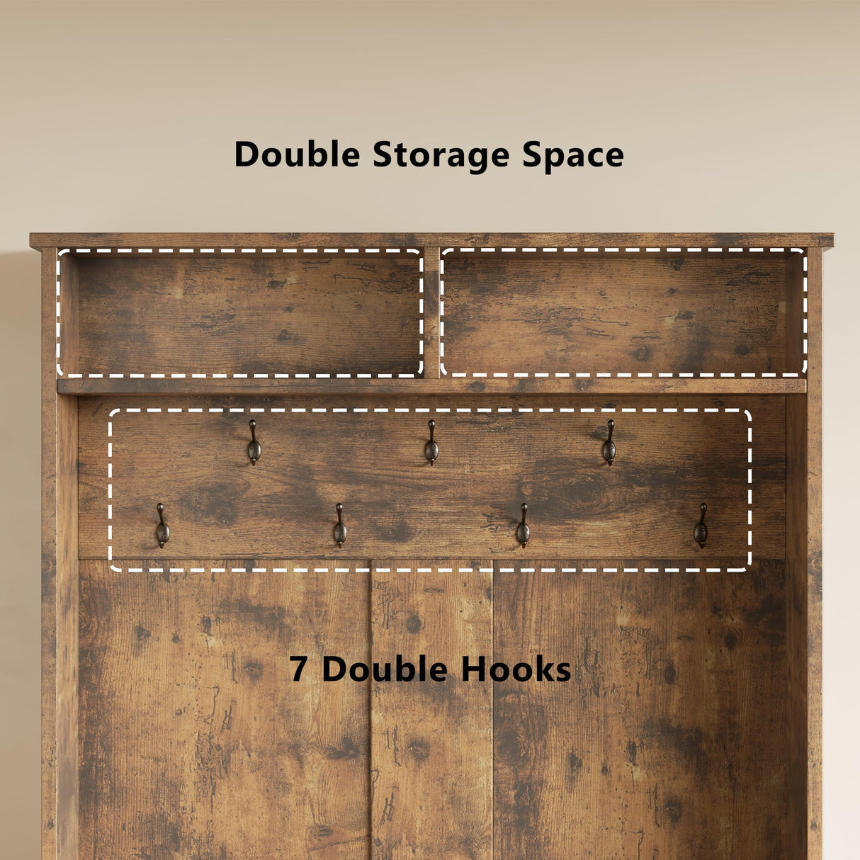 Aiho Entryway Hall Tree with Bench and Storage, 3-in-1 Hall Tree with Coat Rack, Adjustable Shoe Bench, 2-Tier top Storage, for Hallway, Entryway, Bedroom, Rustic Brown Aiho