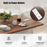 Farmhouse Kitchen Island with Beaded Drape, Rolling Kitchen Storage Cart on Wheels with Drop Leaf and Power Outlet, 3 Doors, 3 Drawers and Adjustable Shelves and Internal Storage for Dining Room MEETFAV