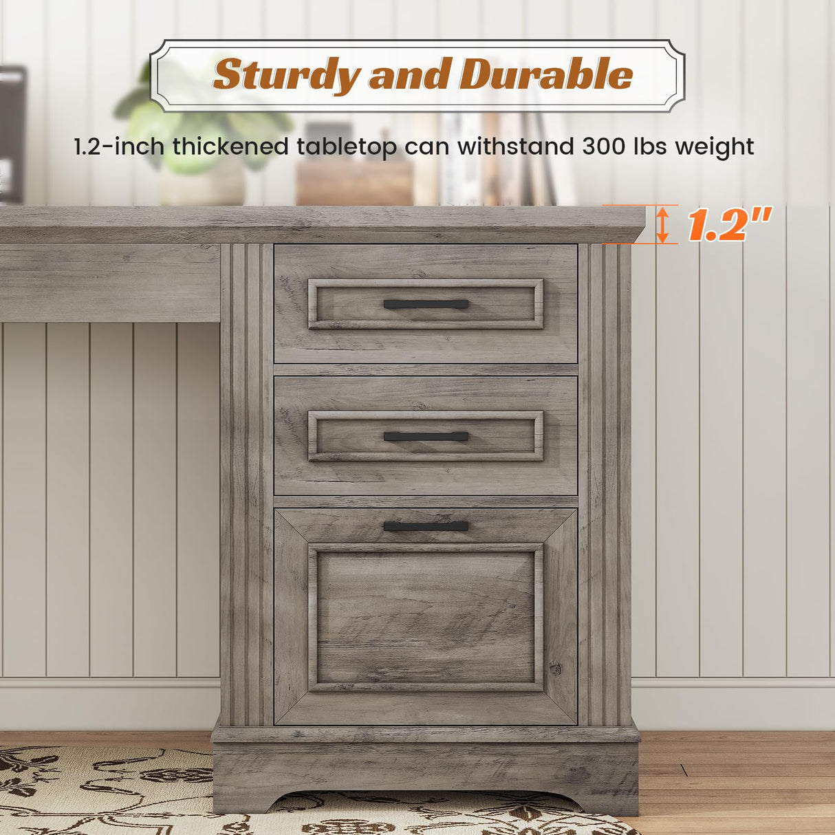 SEDETA Executive Office Desk with 3 Drawers, Farmhouse 55" Computer Desk with Storage File Drawers & Power Outlet for Home Office, Grey SEDETA