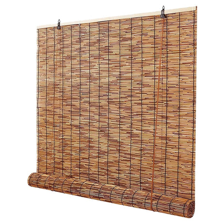 Natural Bamboo Blinds for Windows, UV Protection Outdoor Roller Shades Cordless Roll Up Reed Roman Blinds for Patio Privacy, Retro Bamboo Curtain with Lifter, width 24 30 36 48 52 64 72in(52"W x 72"H) KAKVSRBPER