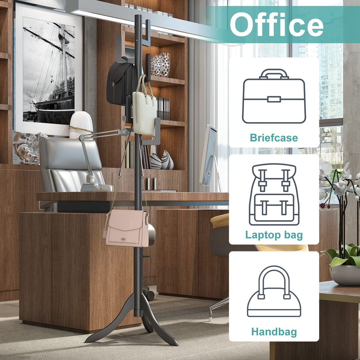 Vriccc Black Coat Rack Freestanding, Bamboo Cactus Coat Tree, Adjustable Height Wooden Coat Stand with 6 Hooks, kids coat rack, Used In The Bedroom Living Room, Office To Hang Clothes, Hats, Bags Vriccc