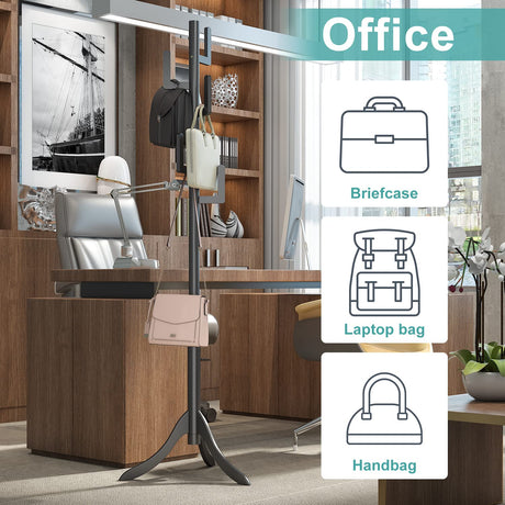 Vriccc Black Coat Rack Freestanding, Bamboo Cactus Coat Tree, Adjustable Height Wooden Coat Stand with 6 Hooks, kids coat rack, Used In The Bedroom Living Room, Office To Hang Clothes, Hats, Bags Vriccc