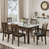 LUXOAK 7-Piece Solid Wood Dining Table Set, 71" Faux Marble Kitchen Table with 6 Chairs, Curved Backrests & PU Cushioned Seats, Perfect for Dining Room & Living Room LUXOAK