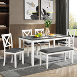 Harper & Bright Designs 6-Piece Dining Set with Bench, Kitchen Table Set with Wood Table, Upholstered Bench and 4 Cross Back Dining Chairs, White+Gray Harper & Bright Designs