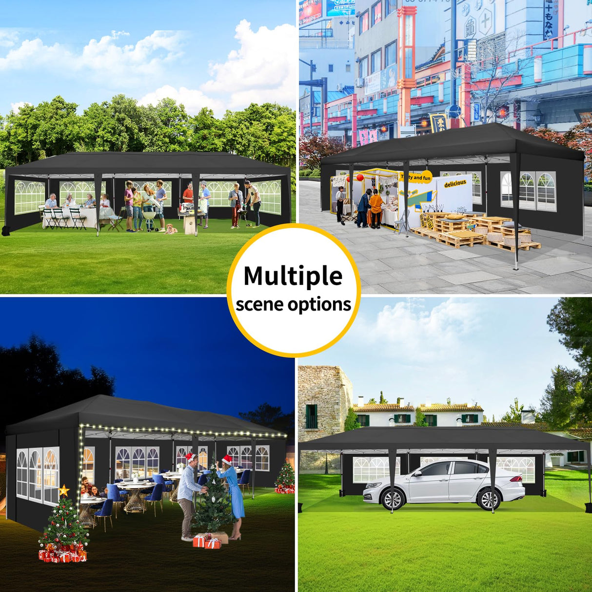 COBIZI 10x30 Pop Up Canopy Tent with 8 Sidewalls Tents for Parties Waterproof Camping Canopy Ez Up Party Tent Outdoor Portable Gazebo for Backyard Commercial Event Tent with sandbags, Black COBIZI