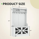 GOOBED Wide Hall Tree with 10 Shoe Cubbies & 10 Coat Hooks, 42" W Coat Rack with Entryway Bench, Shoe Storage Cabinet with Adjustable Shelves for Hallway (White) GOOBED