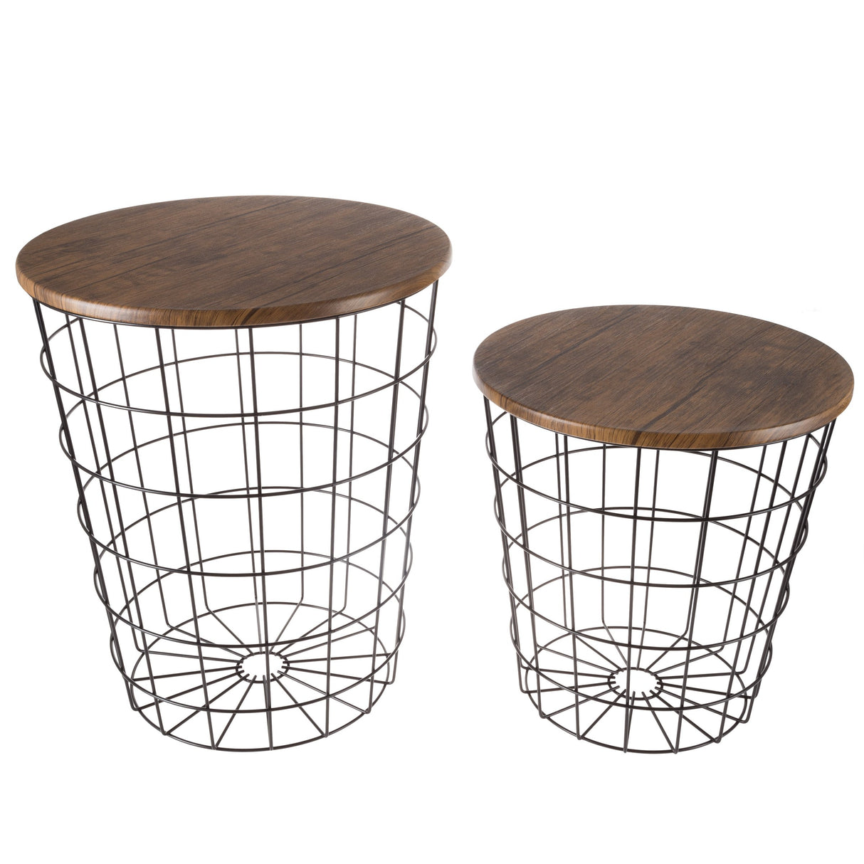 Lavish Home End Tables Set of 2 - Nesting Tables with Removable Wood Tops and Metal Basket Bases for Blanket Storage - Round Side Pieces for Living Room, Bedroom, or Home Office (Brown/Black) Lavish Home
