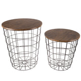 Lavish Home End Tables Set of 2 - Nesting Tables with Removable Wood Tops and Metal Basket Bases for Blanket Storage - Round Side Pieces for Living Room, Bedroom, or Home Office (Brown/Black) Lavish Home