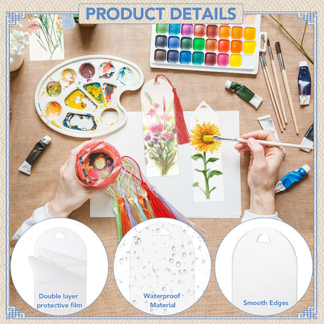 49Pcs Acrylic Bookmark Blanks Kits, Clear Acrylic Craft Bookmarks for Women, 24Pcs Plastic Bookmarks with 24Pcs Colorful Tassel and 1 Roll Ribbon, Christmas Gift Bookmarks, DIY Bookmark Accessories WSICSE