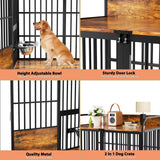 BEURUKU 48 Inch Large Dog Crate Furniture, Dog Kennel Indoor Large Breed with 2 Bowls 360° Adjustable, Dog Cage Table XXL Dog Crates for Large Medium Dogs, 48" L X 30" W X 45" H, Brown BEURUKU