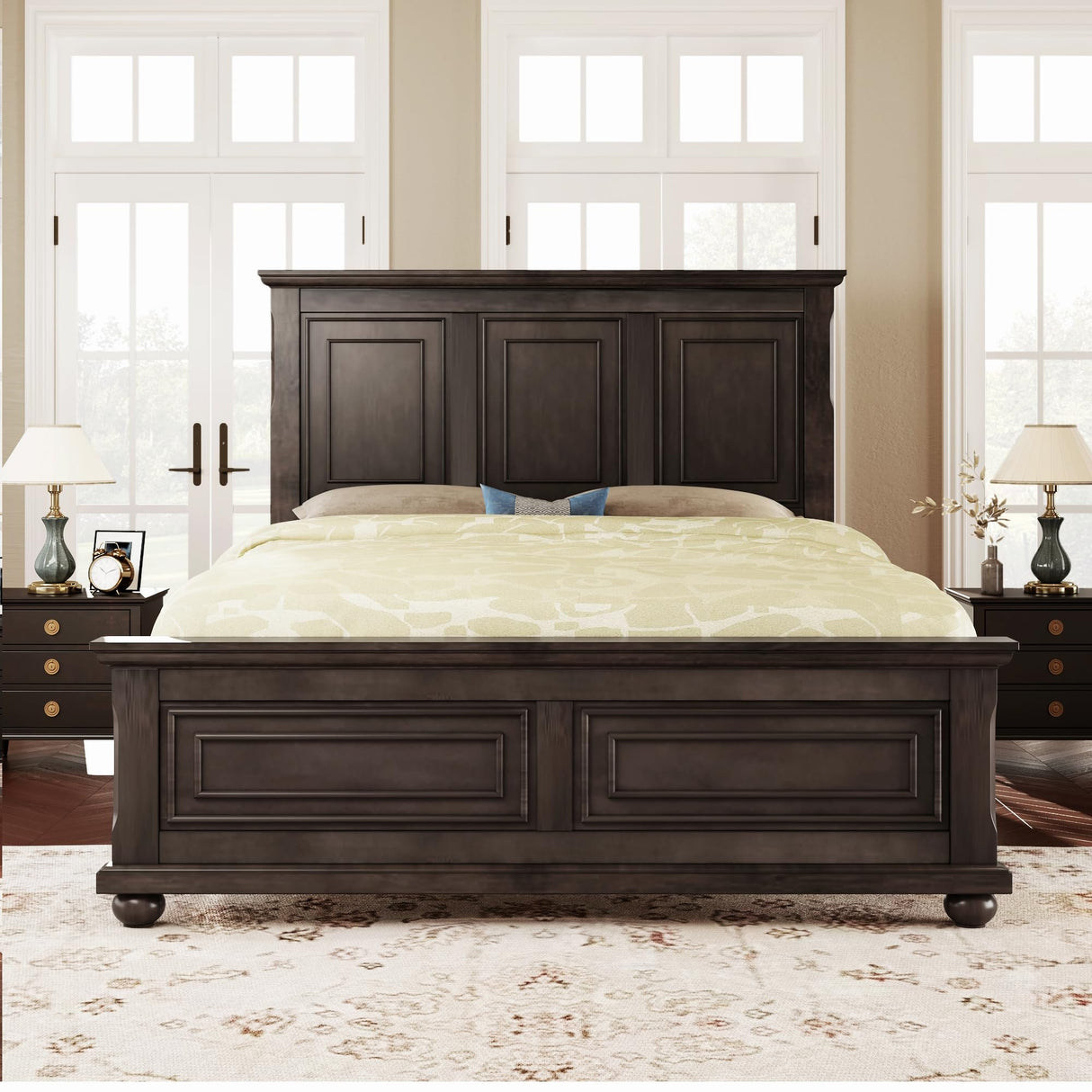 Merax Traditional Town Bed Frames and Country Style Pinewood Vintage King Bed, Rich Brown Merax