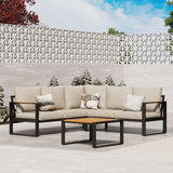 YOEEMZ Aluminum Patio Furniture Set, All-Weather Outdoor Couch Sectional, L Shaped Patio Conversation Sets, Metal Corner Sofa with Teak Coffee Table, Beige YOEEMZ