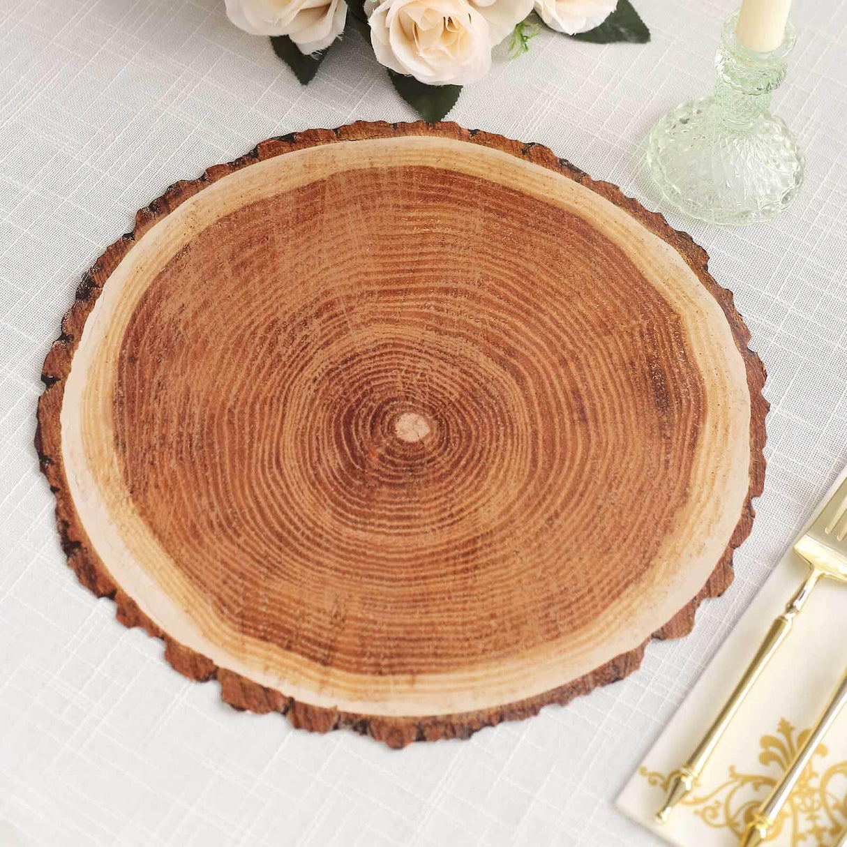 Efavormart 6 Pack | 13" Rustic Natural Wood Slice Design Disposable Serving Trays, Round Farmhouse Paper Charger Plates Efavormart.com