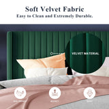 Allewie Queen Size Bed Frame/Velvet Upholstered Platform Bed/Vertical Channel Tufted Wingback Headboard/Strong Wooden Slats/No Box Spring Needed/Easy Assembly/Green Allewie