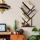 BESHIGH Wood Floating Hanging Shelves Storage for Wall, 4 Tier Wall Mount Tree Bookshelf for Displaying Books/CDs/Magazine, Unique Wall Bookcase for Home, Office, Living Room BESHIGH