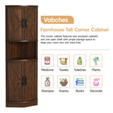 Vabches 64.8" Tall Farmhouse Corner Cabinet with 4 Doors and 5 Storage Shelves, Farmhouse Storage Cabinet with Barn Door Design, Home Space Saver for Living Room, Kitchen, Laundry Room,Brown Vabches