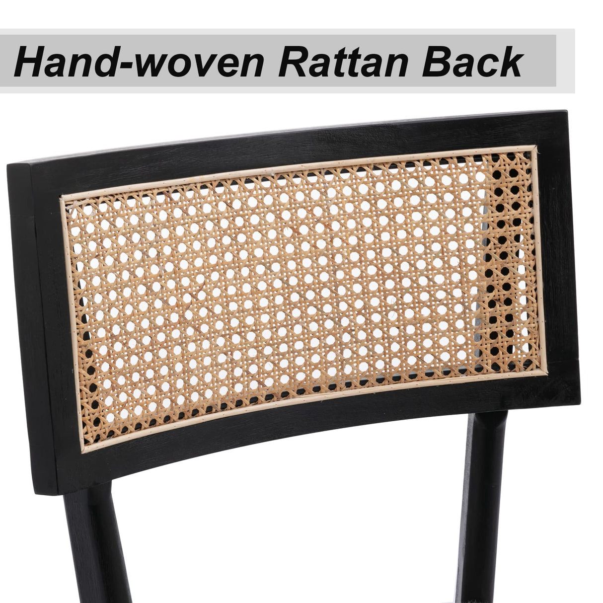 QUINJAY Rattan Farmhouse Dining Chairs Set of 4, Linen French Country Dining Chairs with Hollow Back, Double Upholstered Dining Room Chairs Rustic Kitchen Chairs with Wood Frame for Living Room, Black QUINJAY