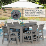 ZHUSI Patio Table and Chairs Set,HDPE Outdoor Dining Set with Umbrella Hole for Backyard, Poolside, Porch,All Weather,Grey ZHUSI